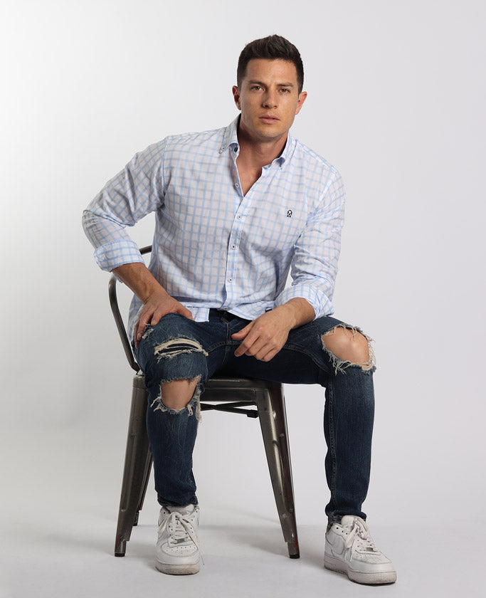 Camisa Cuadros Cielo