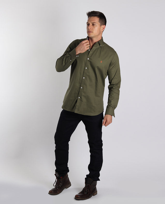 Camisa Verde Camisas Militares Hombre John Leopard Camisa Verde
